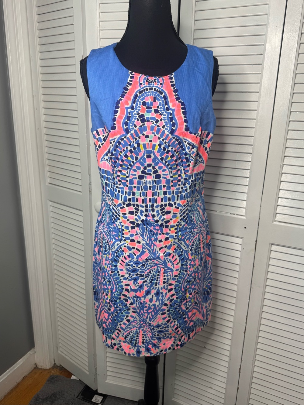 Lilly Pulitzer Mosaic Tic Tac Tile Mila Sleeveless Blue Pink Shift Dress  Size 8